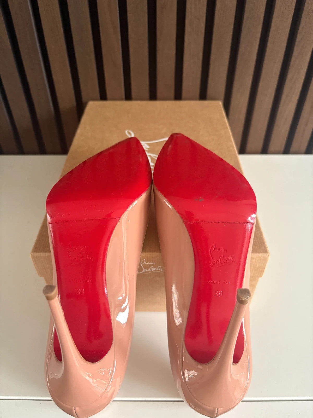 Christian Louboutin Kate Nude (image 3) Christian Louboutin Kate 100 Patent Leather Heels - detail view