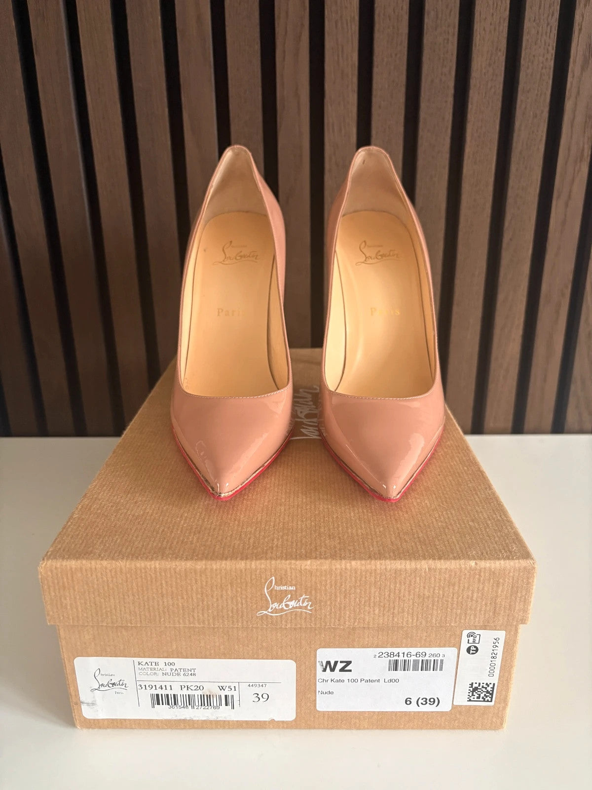 Christian Louboutin Kate Nude (image 4) Christian Louboutin Kate 100 Patent Leather Heels - red sole detail
