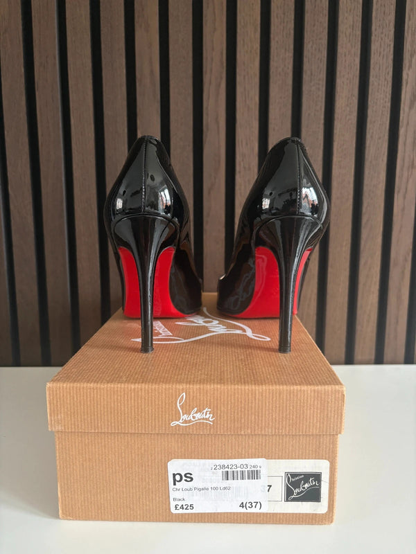 Christian Louboutin Pigalle 100 Black Patent Leather Heels - Detail