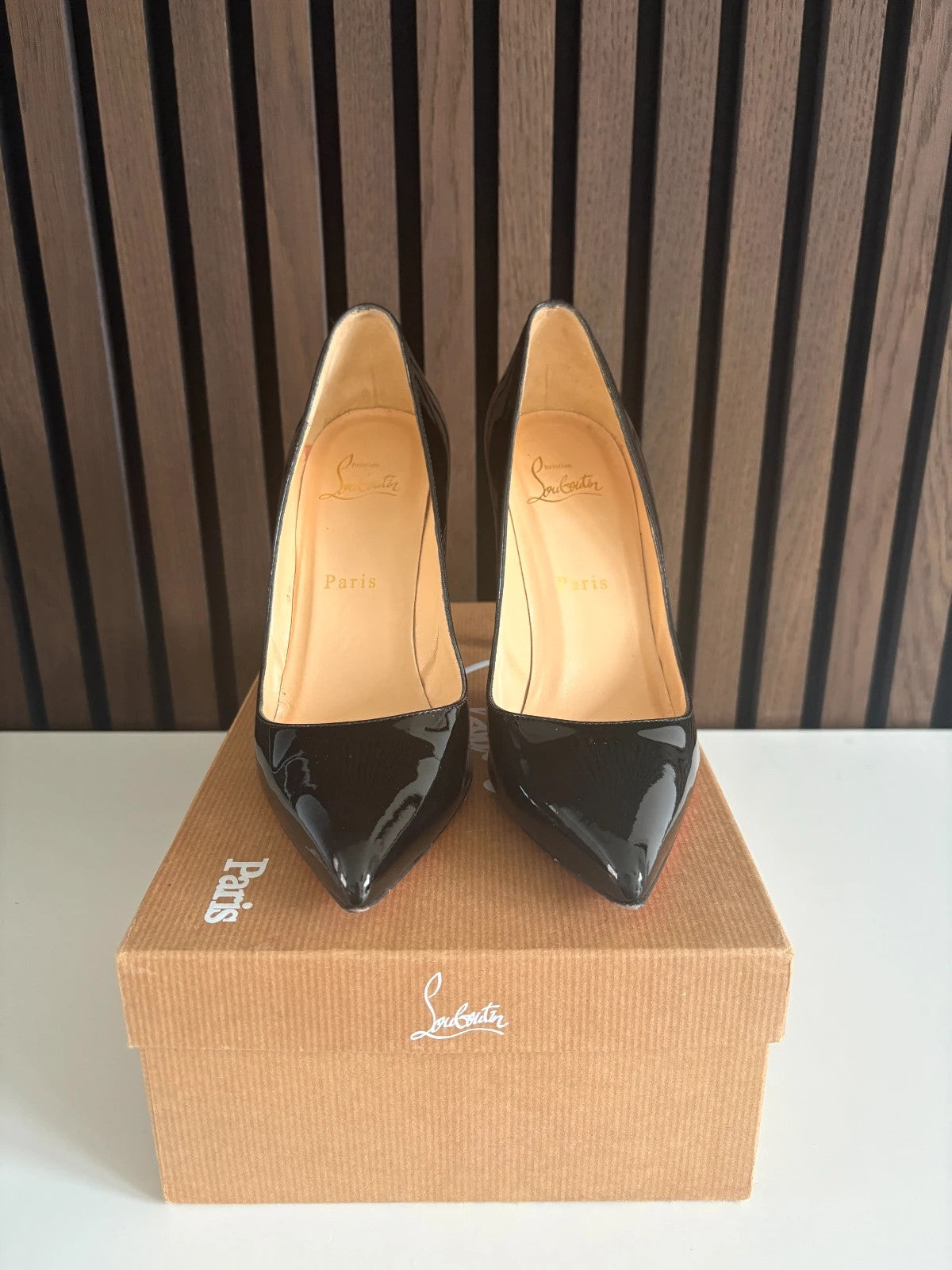 Christian Louboutin Pigalle Black (image 4) Christian Louboutin Pigalle 100 Black Patent Leather Heels - red sole detail