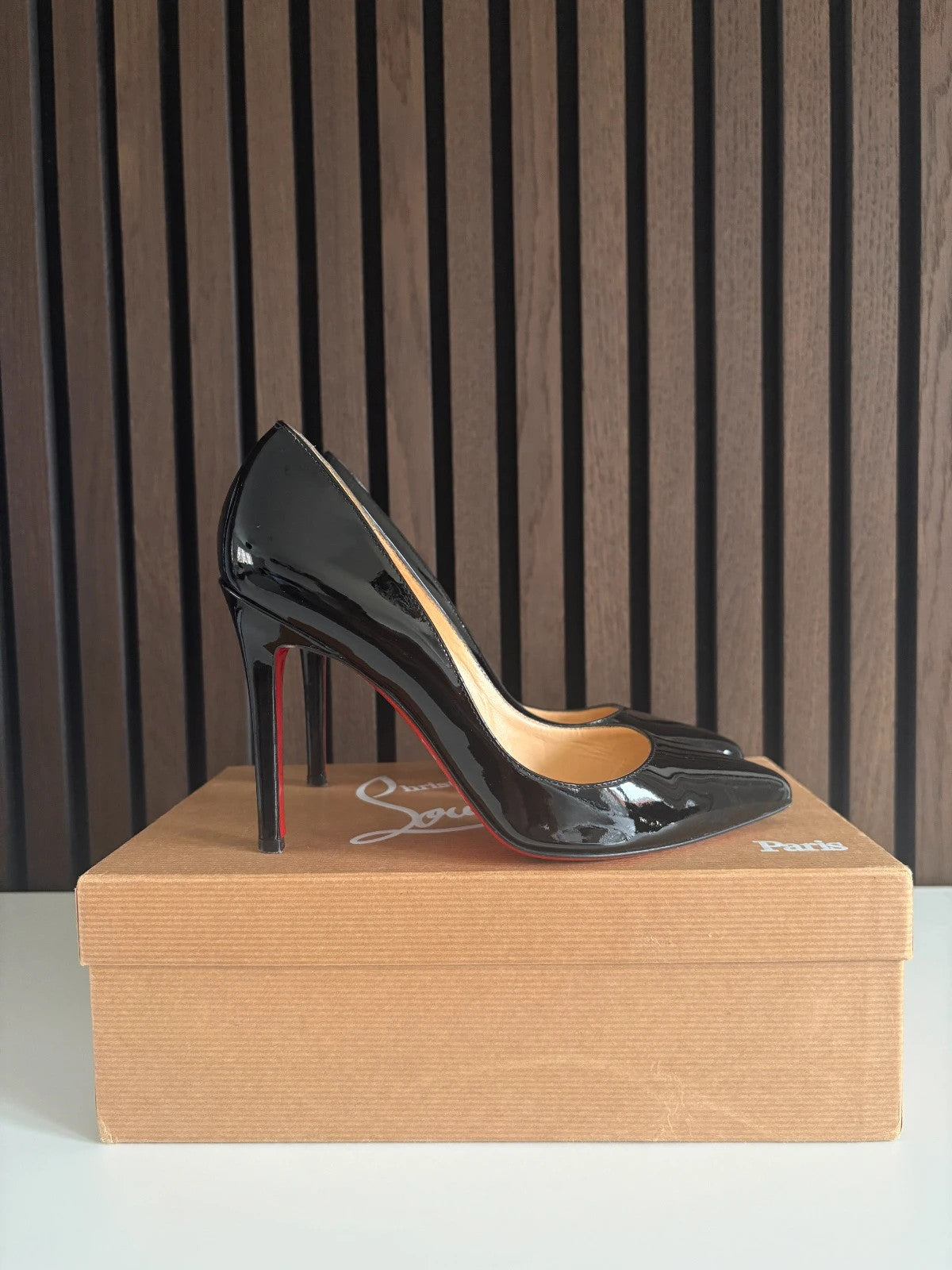 Christian Louboutin Pigalle Black Christian Louboutin Pigalle 100 Black Patent Leather Heels - main product view