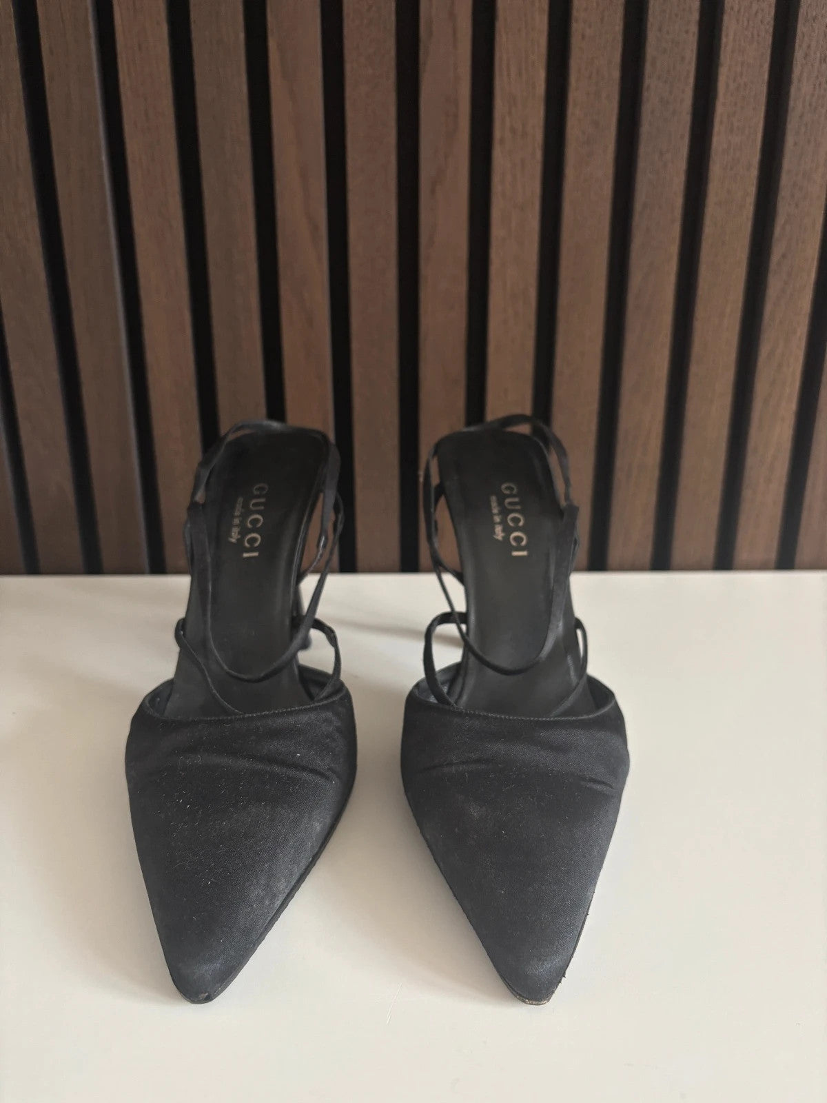 Gucci Gucci Vintage Slingback Black (image 2) Gucci Gucci Vintage Slingback Black Satin Heels - alternate angle