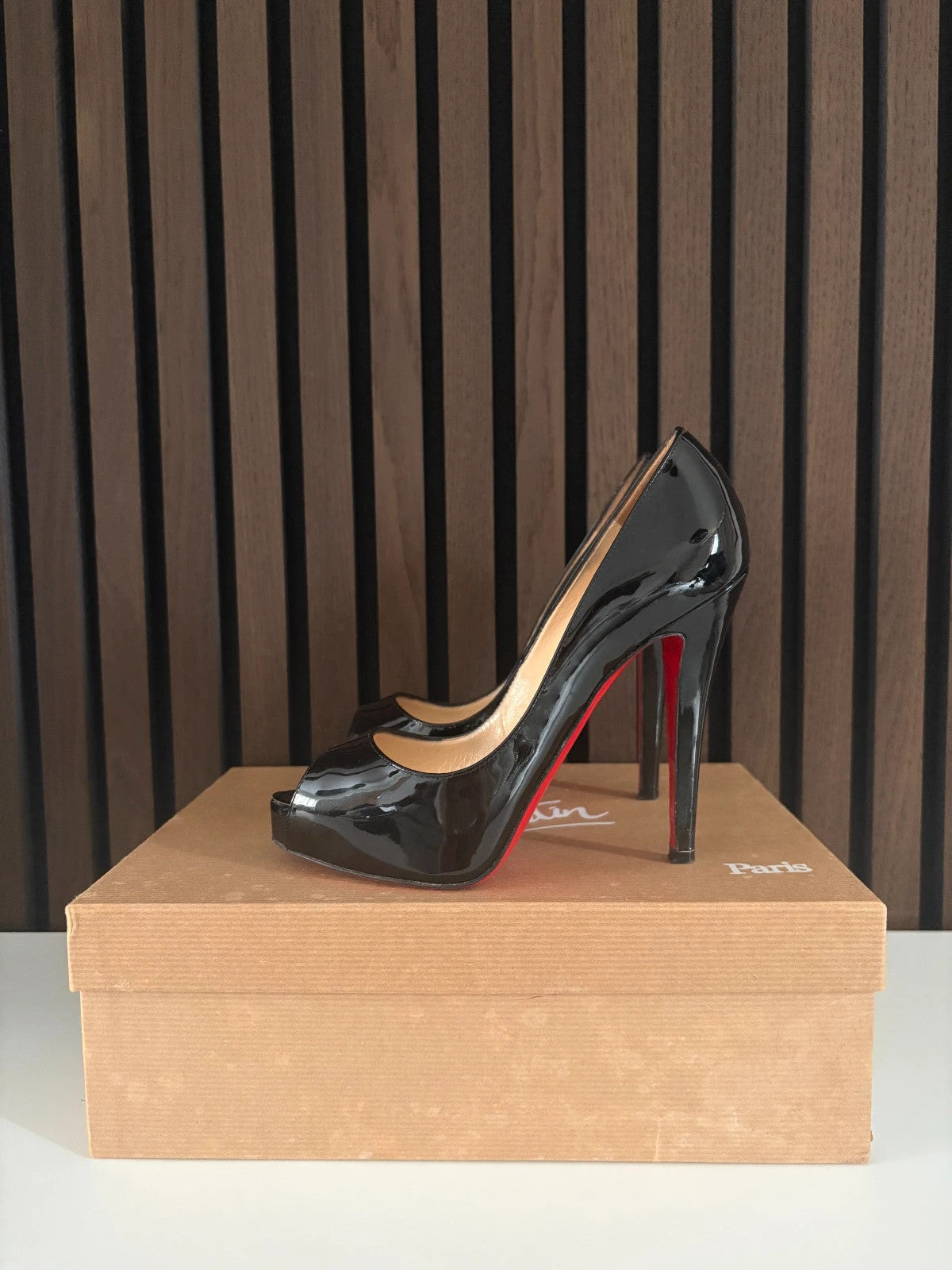 Christian Louboutin Very Prive Black Christian Louboutin Very Prive 120 Black Patent Leather Heels - main product view