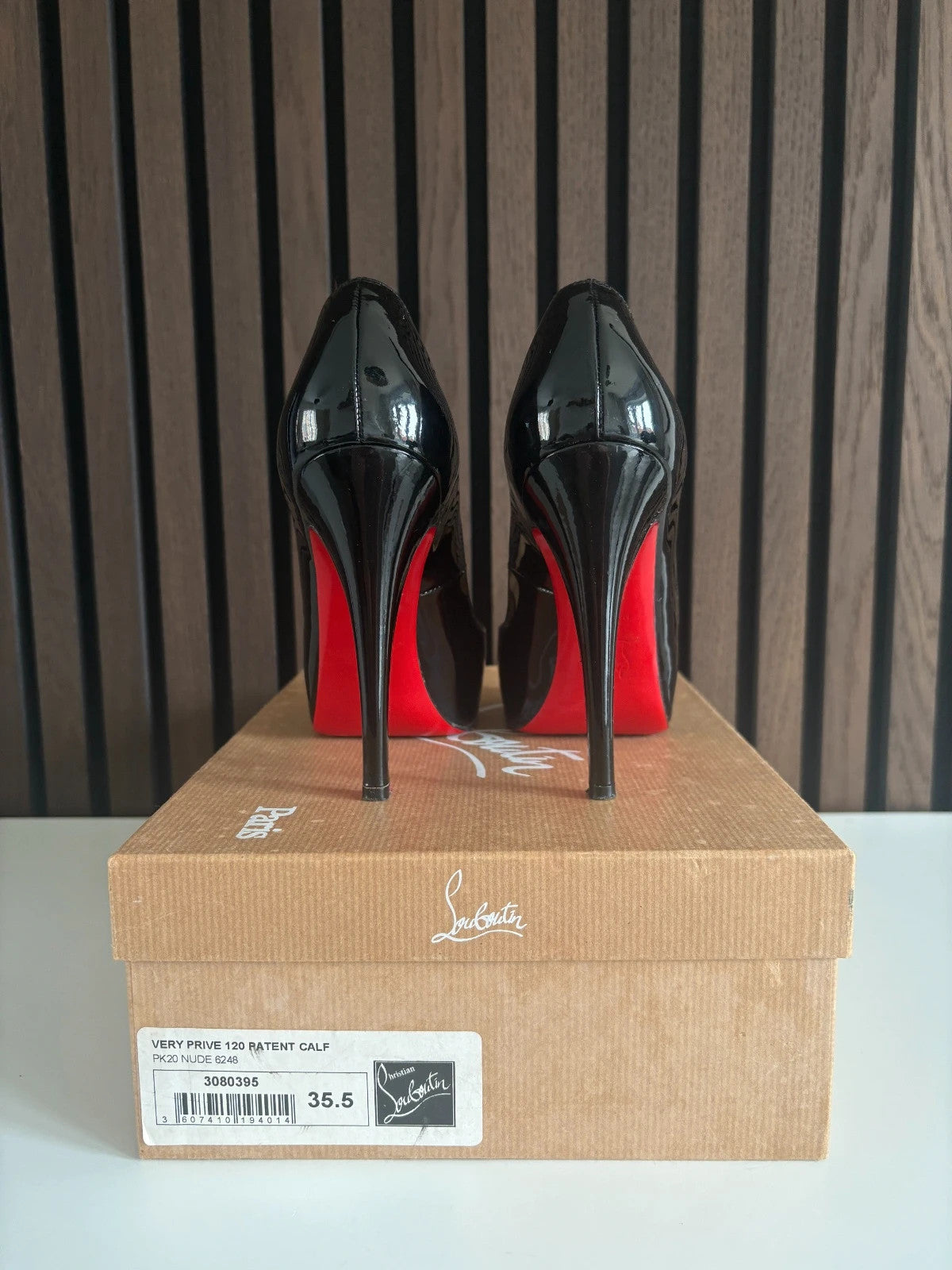 Christian Louboutin Very Prive Black (image 2) Christian Louboutin Very Prive 120 Black Patent Leather Heels - alternate angle