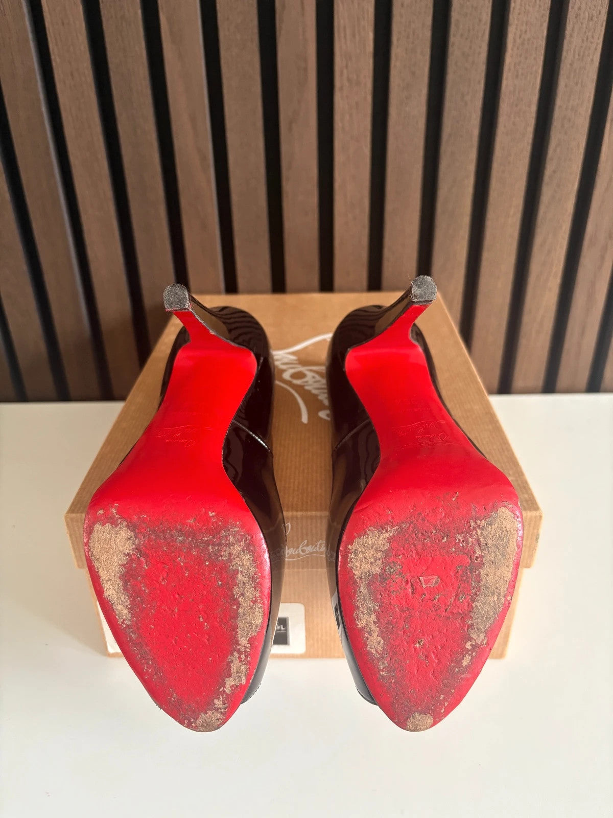 Christian Louboutin Very Prive Black (image 3) Christian Louboutin Very Prive 120 Black Patent Leather Heels - detail view