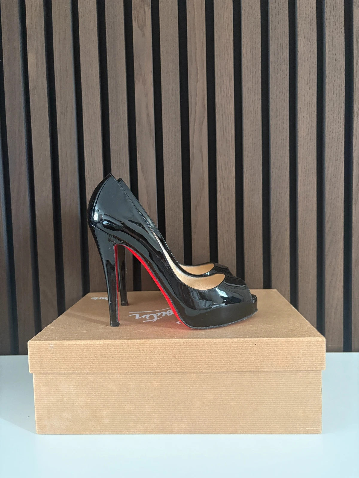 Christian Louboutin Very Prive Black (image 5) Christian Louboutin Very Prive 120 Black Patent Leather Heels - heel and construction