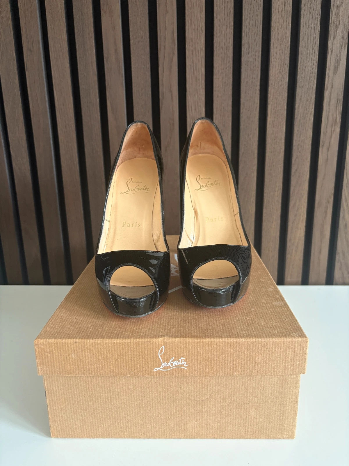 Christian Louboutin Very Prive Black (image 4) Christian Louboutin Very Prive 120 Black Patent Leather Heels - red sole detail