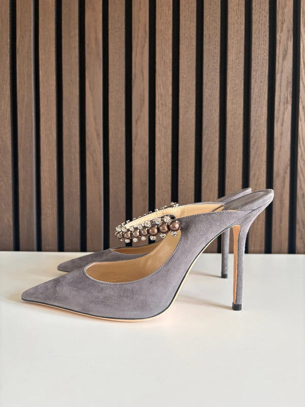 Jimmy Choo Bing 65 Mules Grey Suede Heels