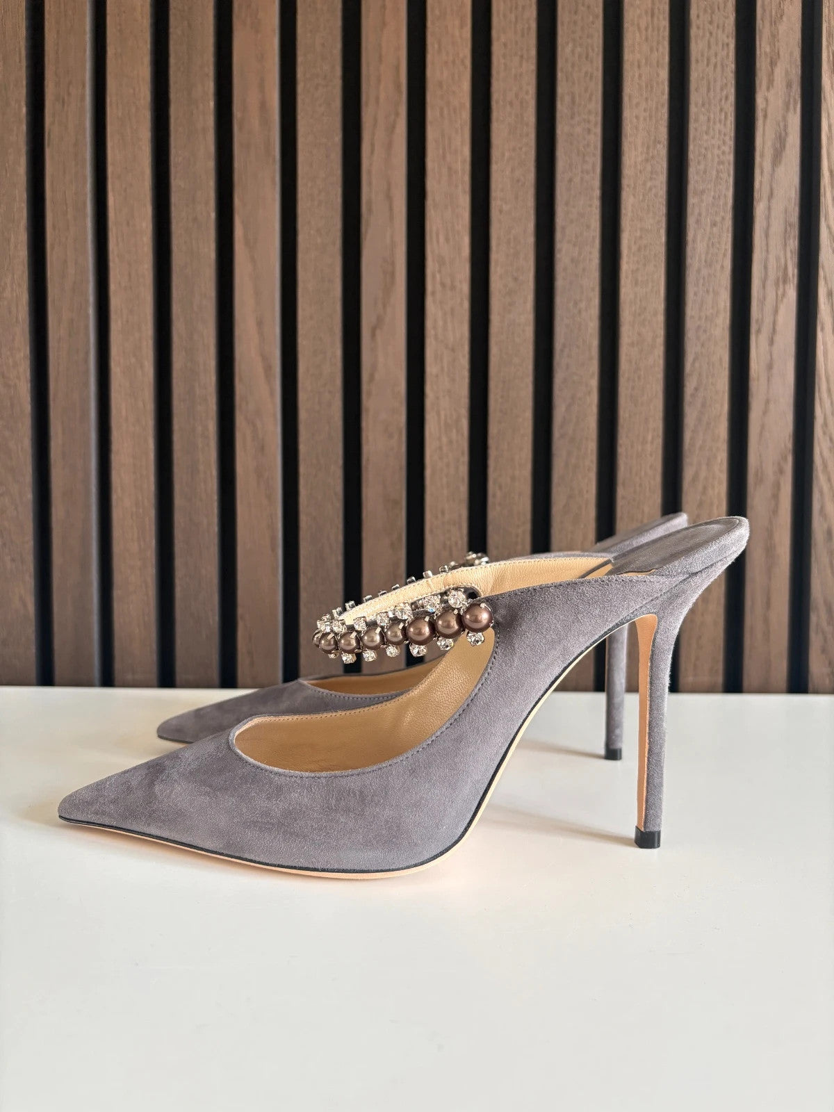 Jimmy Choo Bing Grey Jimmy Choo Bing 65 Mules Grey Suede Heels - main product view
