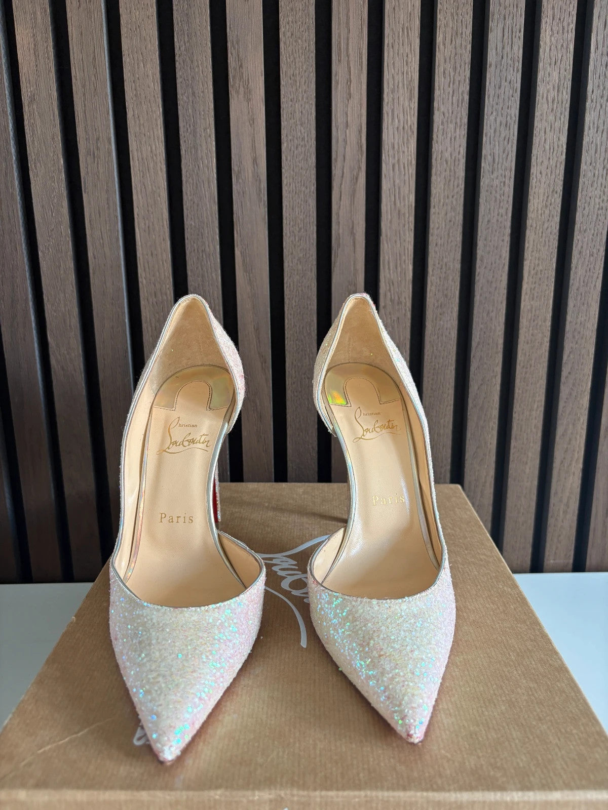 Christian Louboutin Iriza Glitter (image 4) Christian Louboutin Iriza 100 Glitter Sparkly Heels - red sole detail