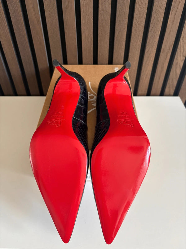 Christian Louboutin Mater Claude 85 Black Kid Leather Heels - Detail