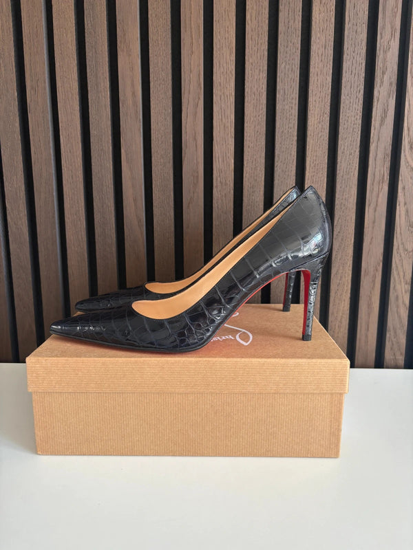 Christian Louboutin Mater Claude 85 Black Kid Leather Heels