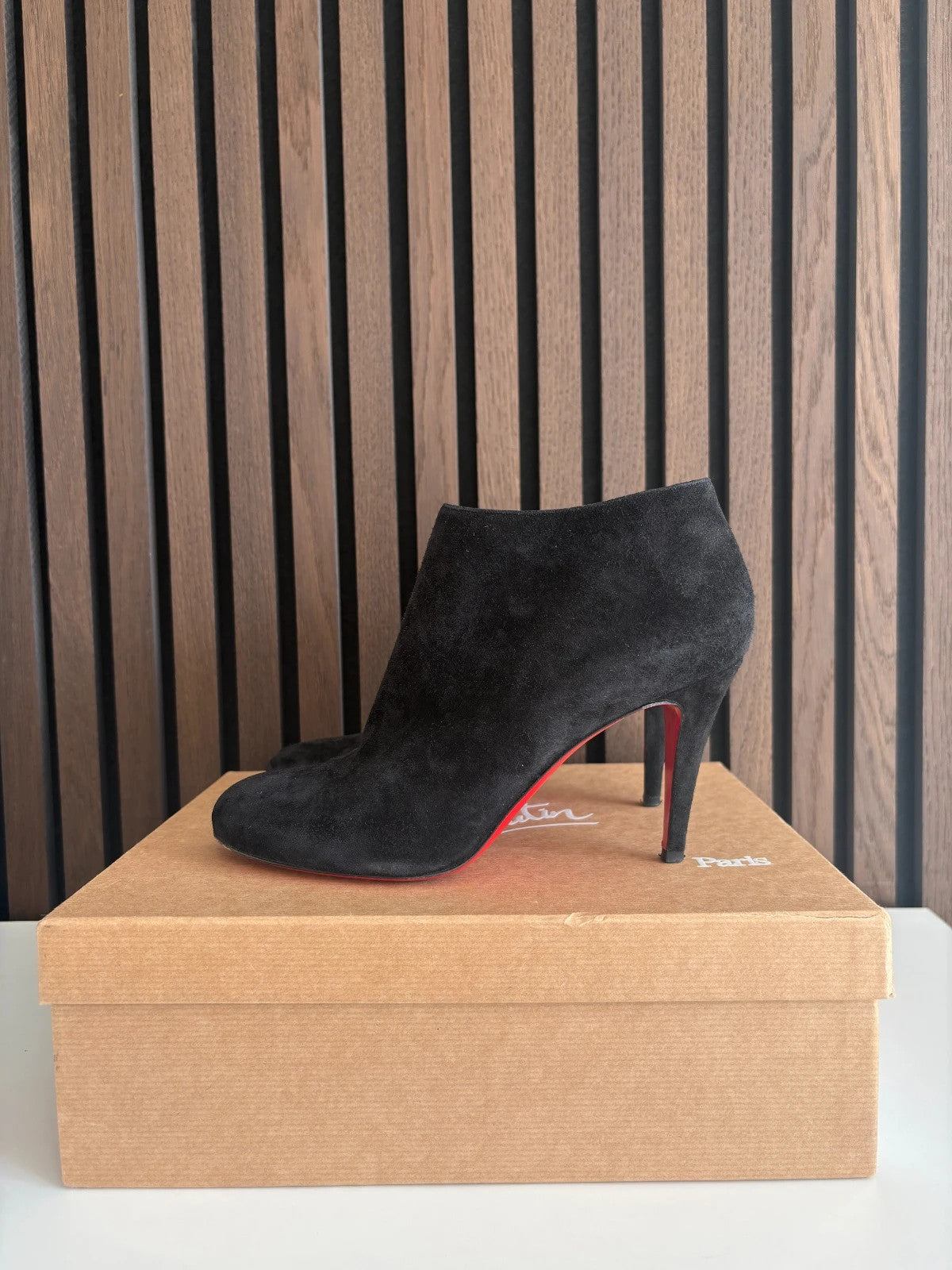 Christian Louboutin Belle Black (image 2) Christian Louboutin Belle 100 Suede Ankle Boots - alternate angle