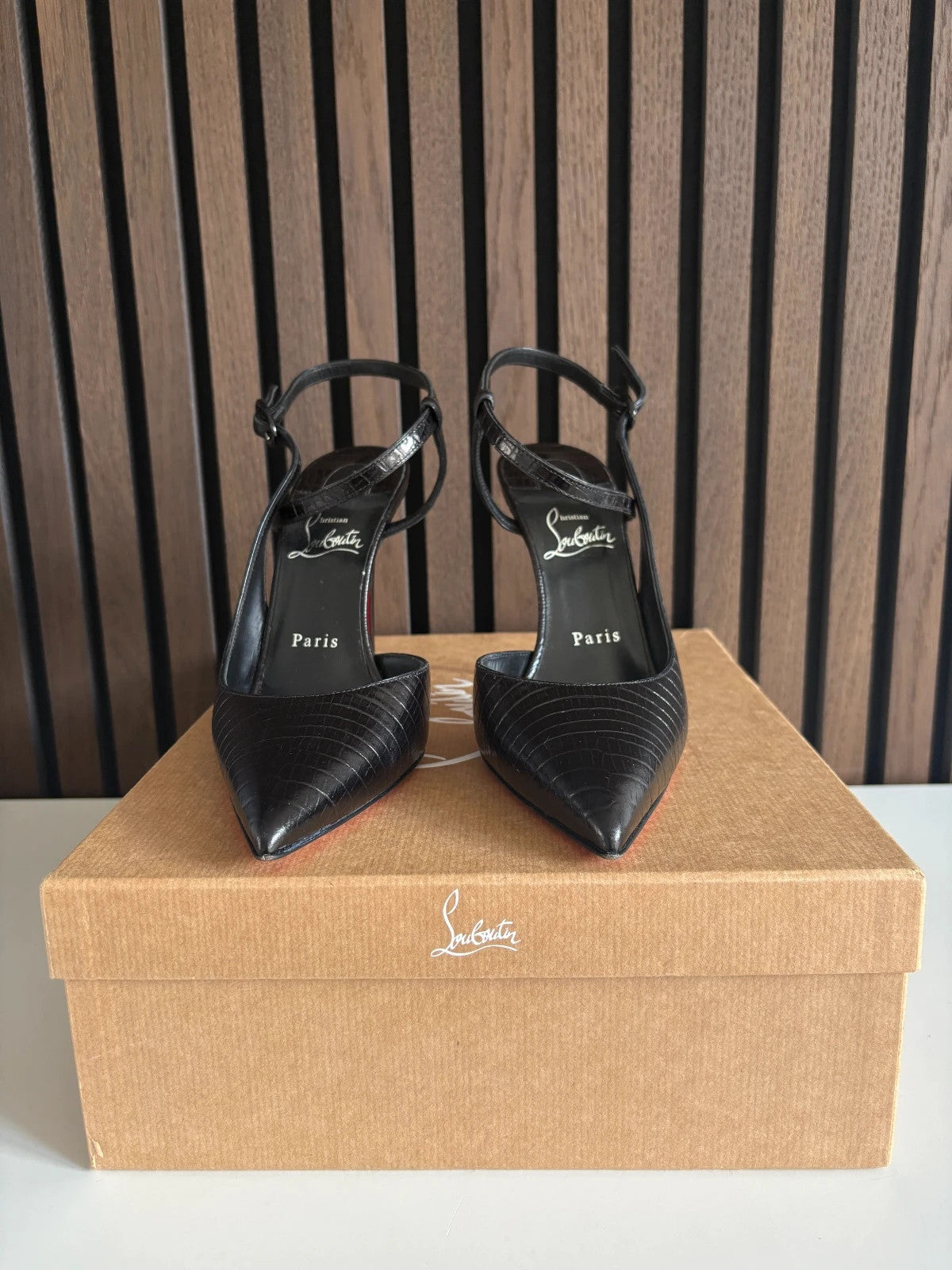 Christian Louboutin Jenlove Black (image 3) Christian Louboutin Jenlove 100 Black Leather Heels - detail view