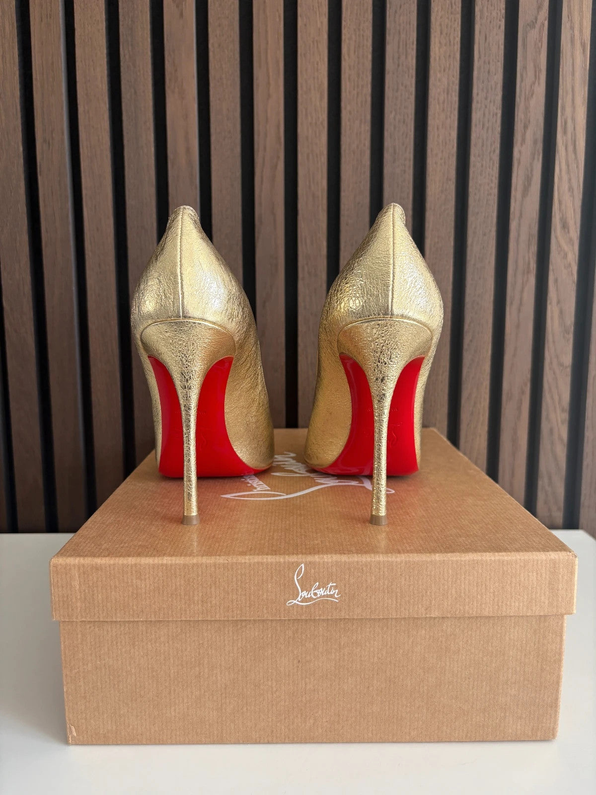 Christian Louboutin Decoltish Gold (image 2) Christian Louboutin Decoltish 100 Leather Textured Heels - alternate angle