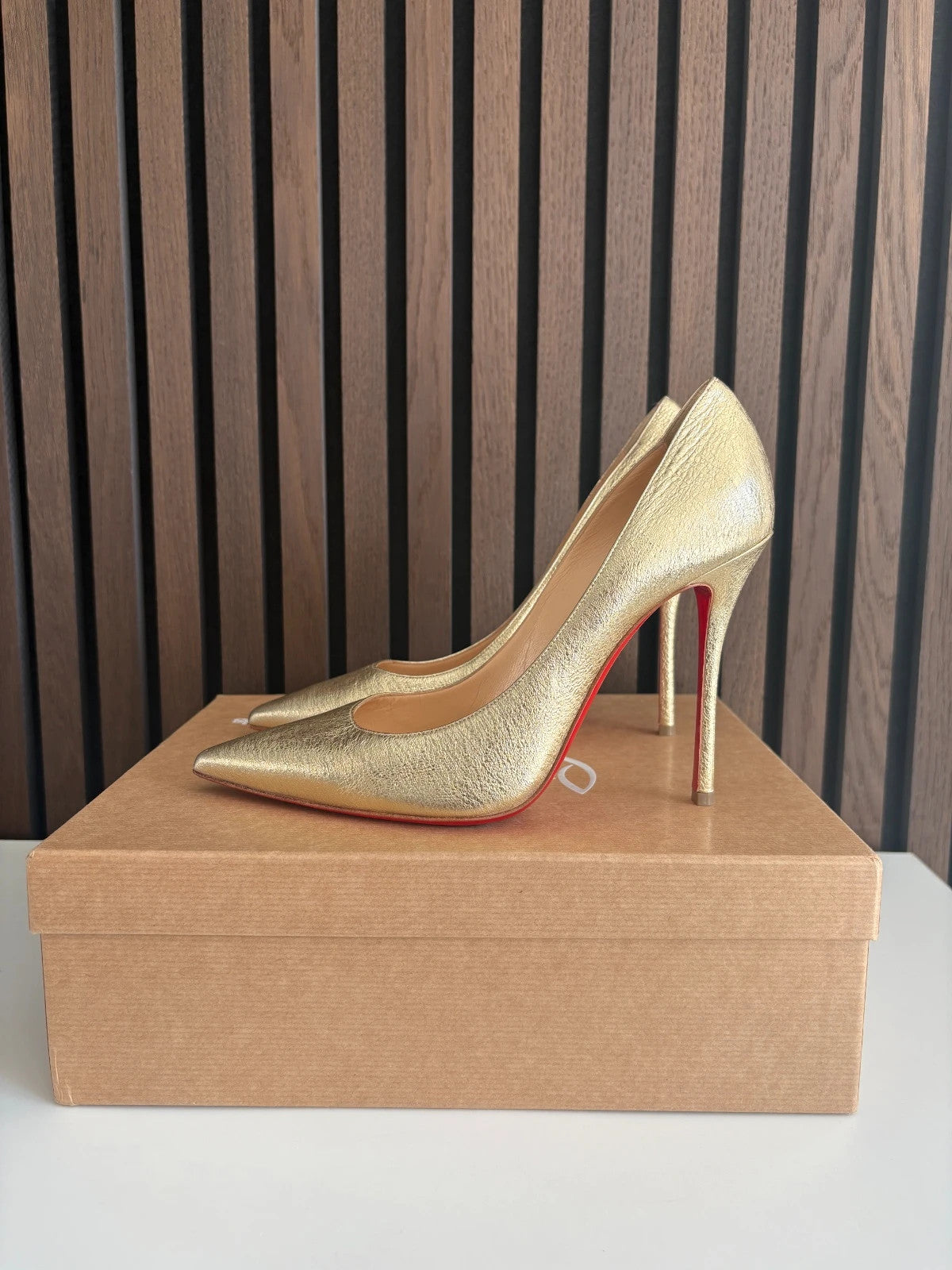 Christian Louboutin Decoltish Gold Christian Louboutin Decoltish 100 Leather Textured Heels - main product view