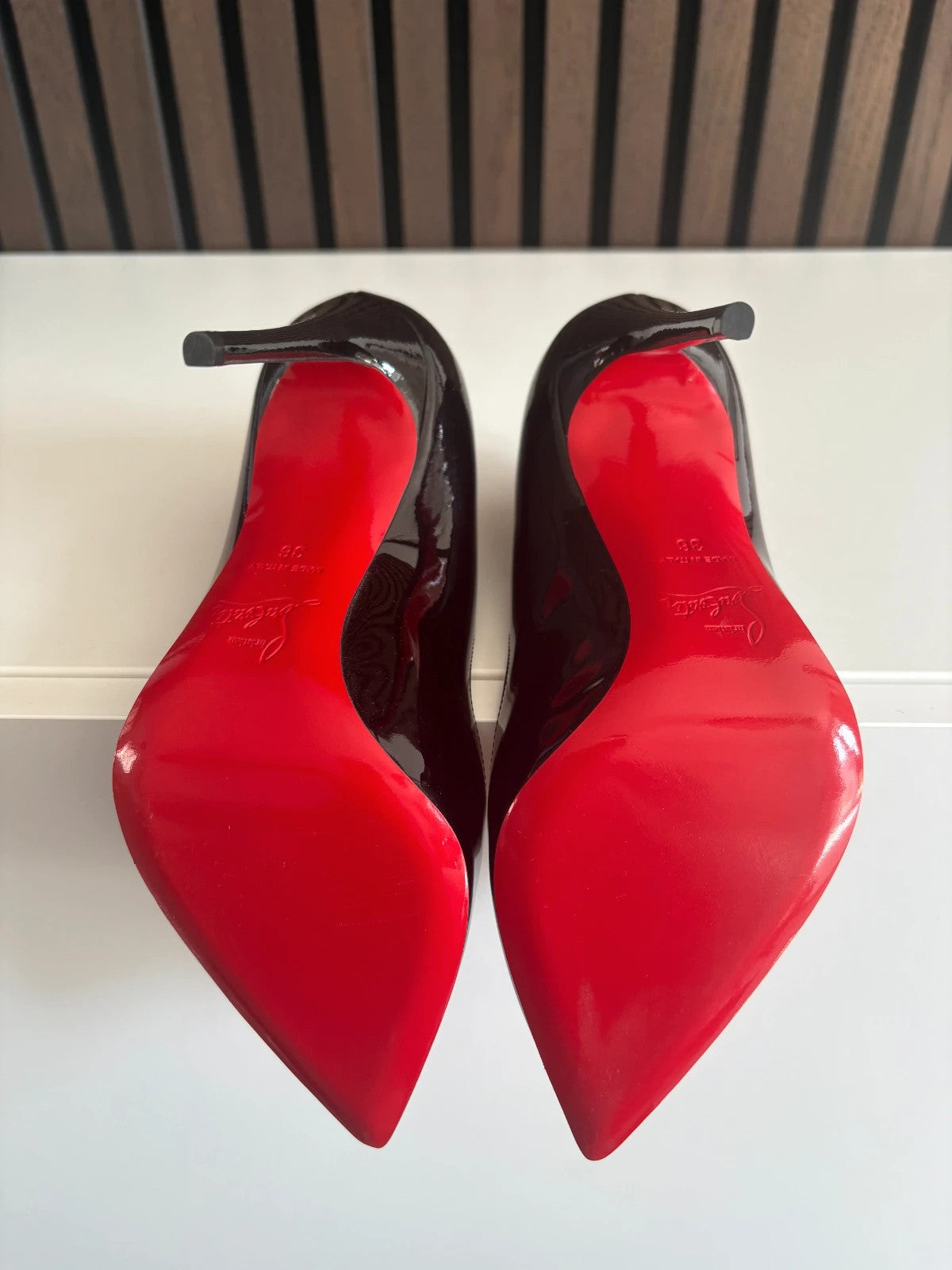 Christian Louboutin Hot Chick Black (image 2) Christian Louboutin Hot Chick 100 Patent Leather Heels - alternate angle