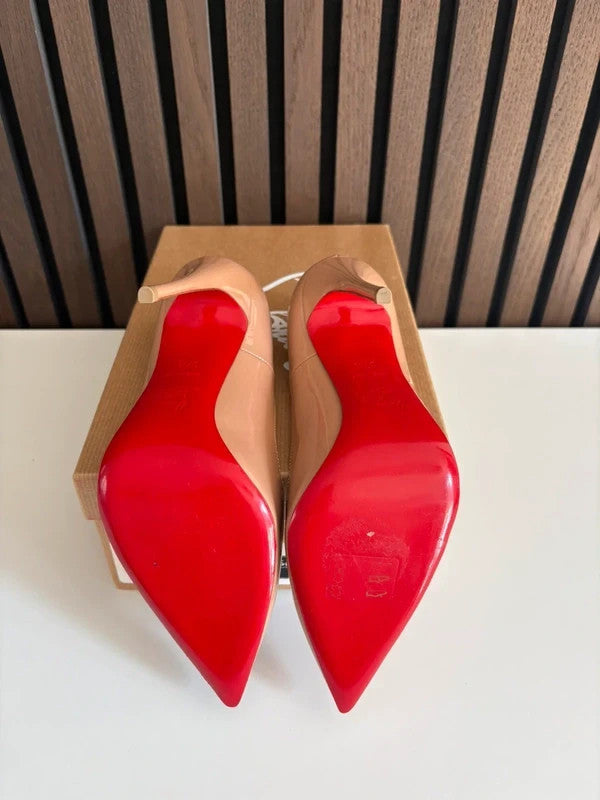 Christian Louboutin So Kate Nude (image 2) Christian Louboutin So Kate 120 Nude Patent Leather Heels - alternate angle