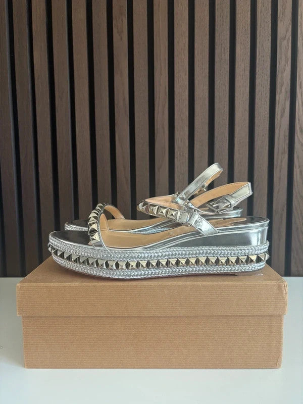 Christian Louboutin Cataclou 60 Specchio Espadrille Wedges Heels