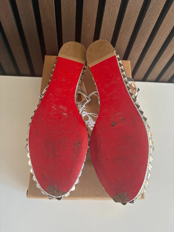 Christian Louboutin Cataclou Silver (image 2) Christian Louboutin Cataclou 60 Specchio Espadrille Wedges Heels - alternate angle