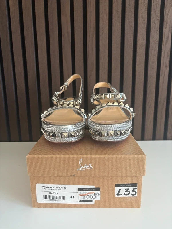 Christian Louboutin Cataclou Silver (image 3) Christian Louboutin Cataclou 60 Specchio Espadrille Wedges Heels - detail view