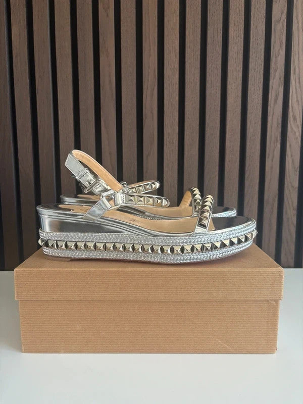 Christian Louboutin Cataclou Silver (image 5) Christian Louboutin Cataclou 60 Specchio Espadrille Wedges Heels - heel and construction