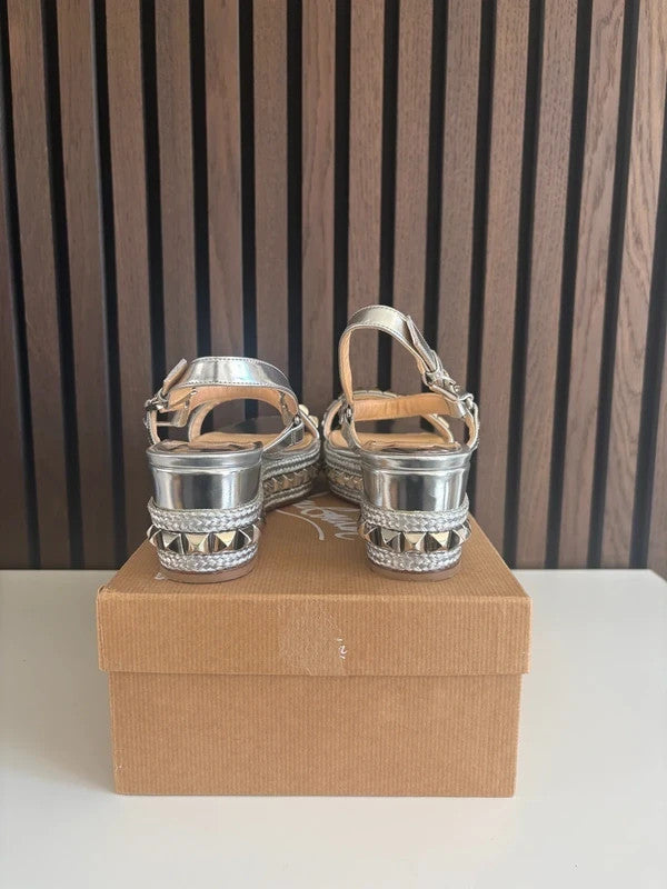Christian Louboutin Cataclou Silver (image 6) Christian Louboutin Cataclou 60 Specchio Espadrille Wedges Heels - additional view 6
