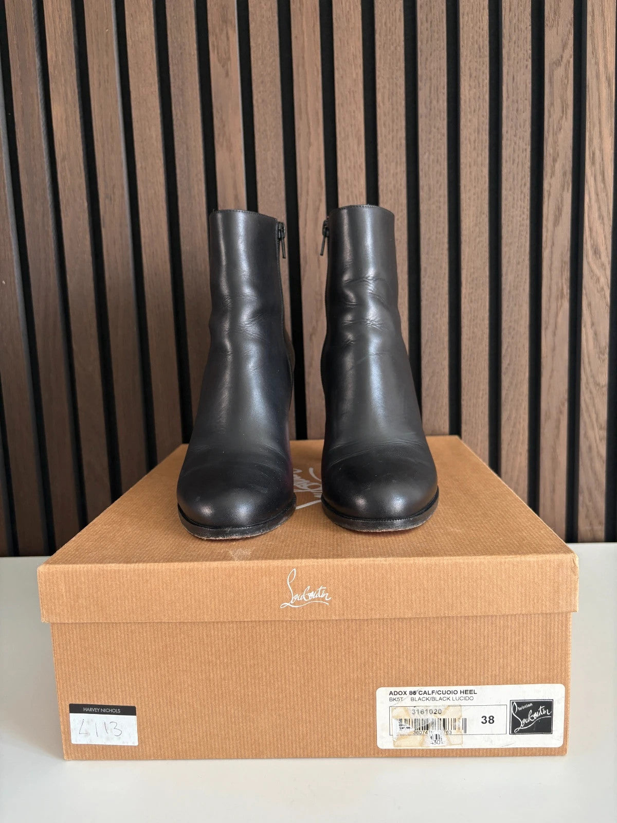 Christian Louboutin Adox Black (image 3) Christian Louboutin Adox 85 Black Leather Ankle Boots - detail view