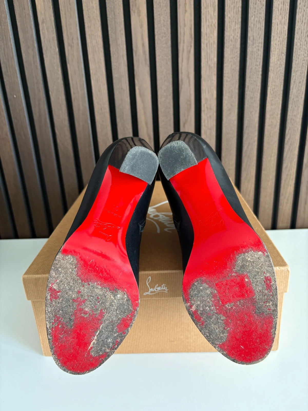 Christian Louboutin Adox Black (image 5) Christian Louboutin Adox 85 Black Leather Ankle Boots - heel and construction