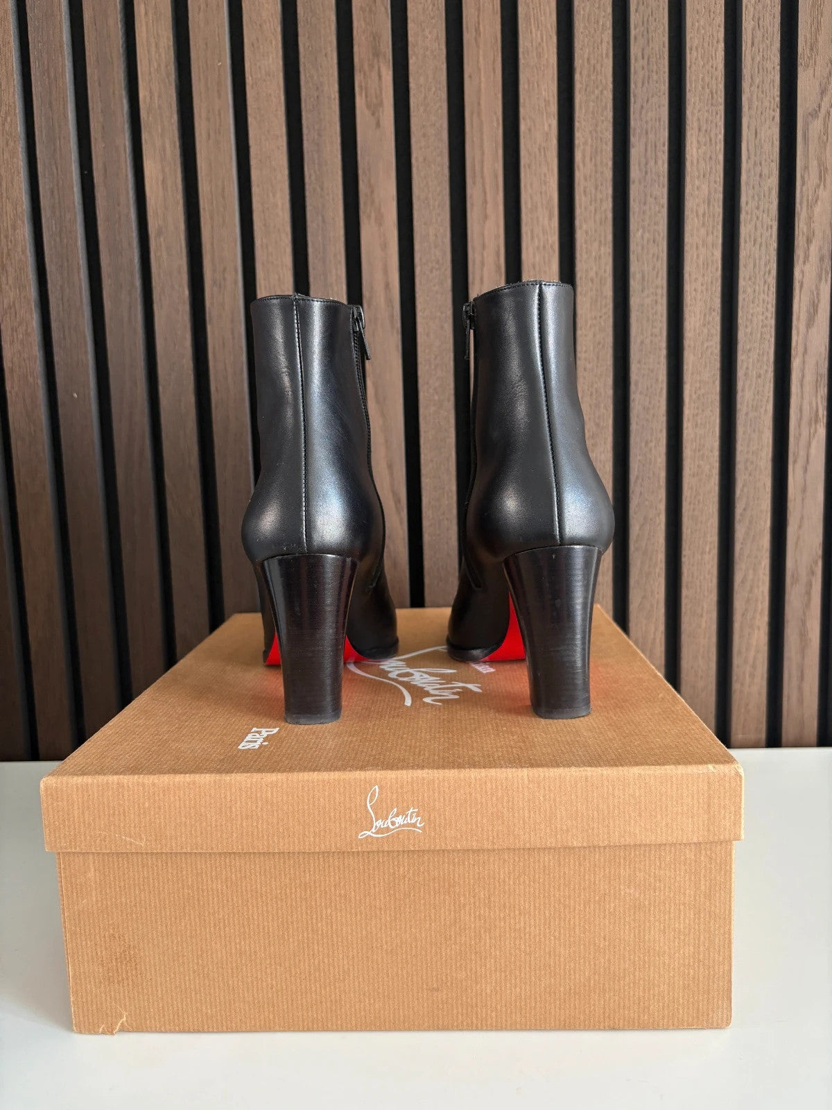 Christian Louboutin Adox Black (image 4) Christian Louboutin Adox 85 Black Leather Ankle Boots - red sole detail