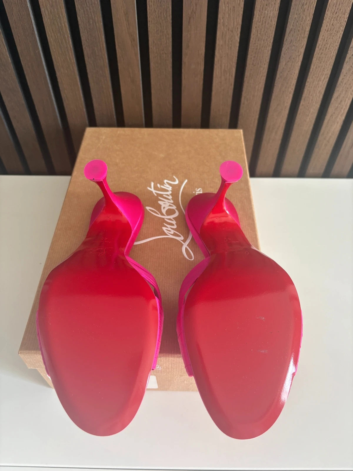 Christian Louboutin Nicol Is Back Pink (image 5) Christian Louboutin Nicol Is Back 85 Pink Satin Heels - heel and construction