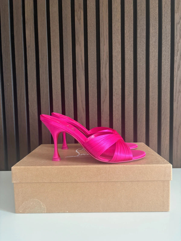 Christian Louboutin Nicol Is Back 85 Pink Satin Heels - Detail