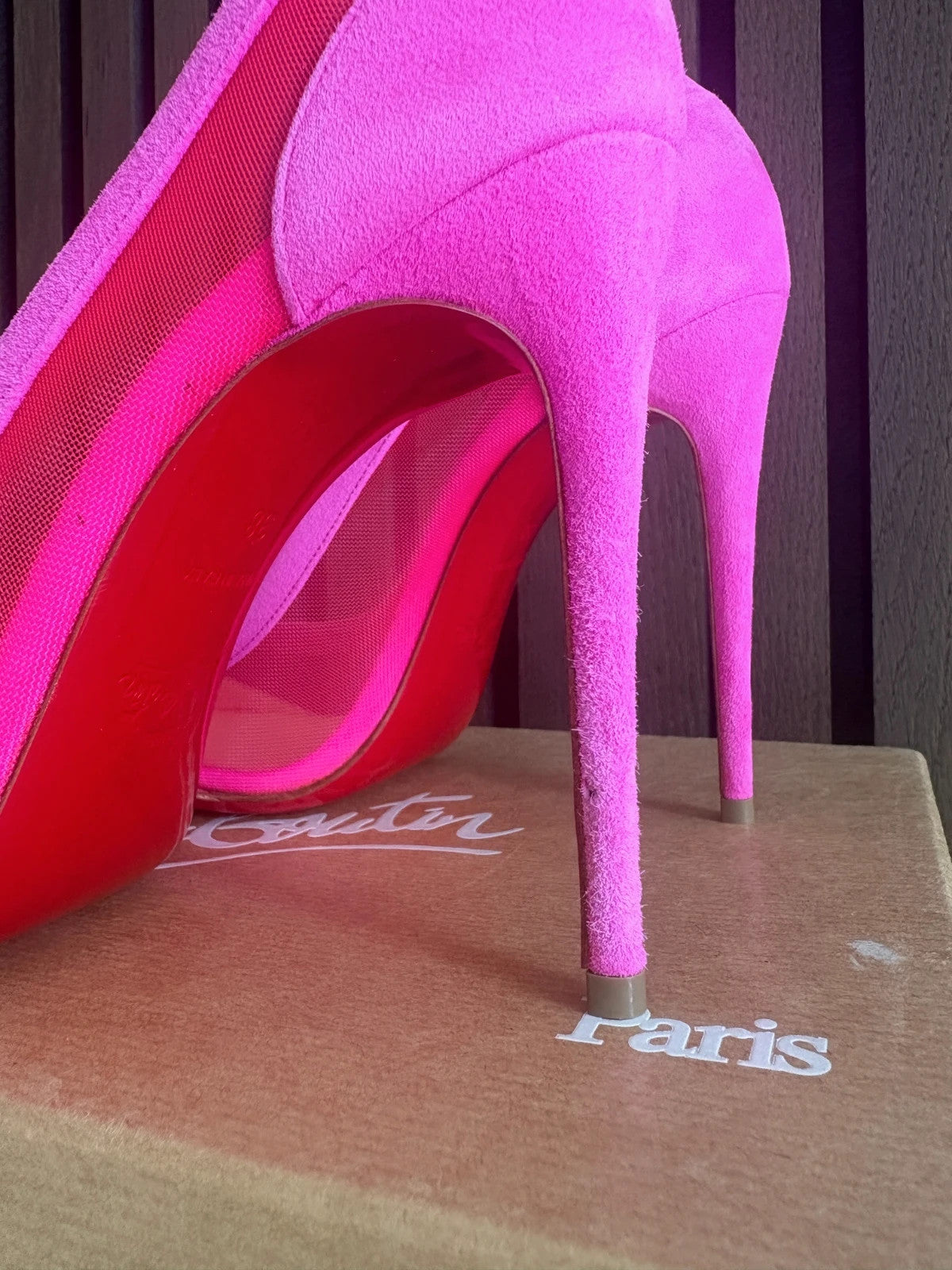 Christian Louboutin Galativi Pink (image 4) Christian Louboutin Galativi 100 Veau Velour Heels - red sole detail