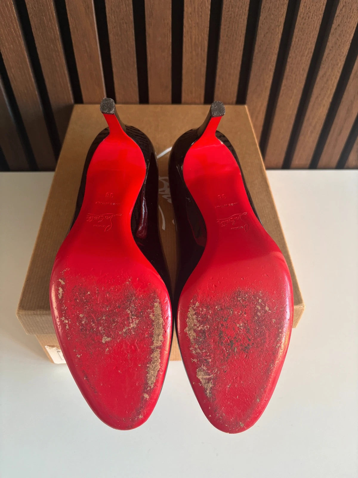Christian Louboutin Simple Pump Black (image 5) Christian Louboutin Simple Pump 85 Black Patent Leather Heels - heel and construction