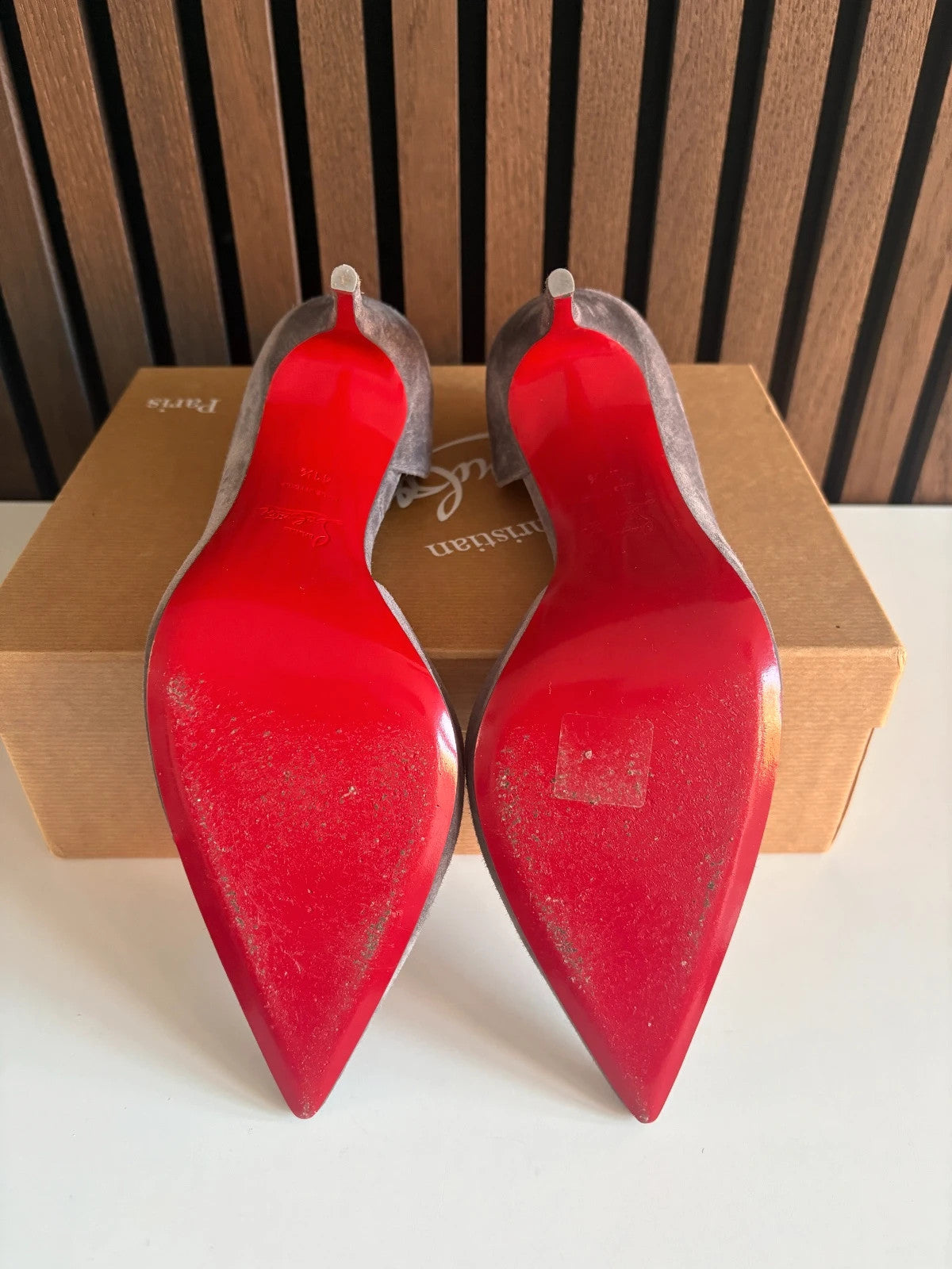 Christian Louboutin Iriza Grey (image 2) Christian Louboutin Iriza 100 Grey Suede D'orsay Heels - alternate angle