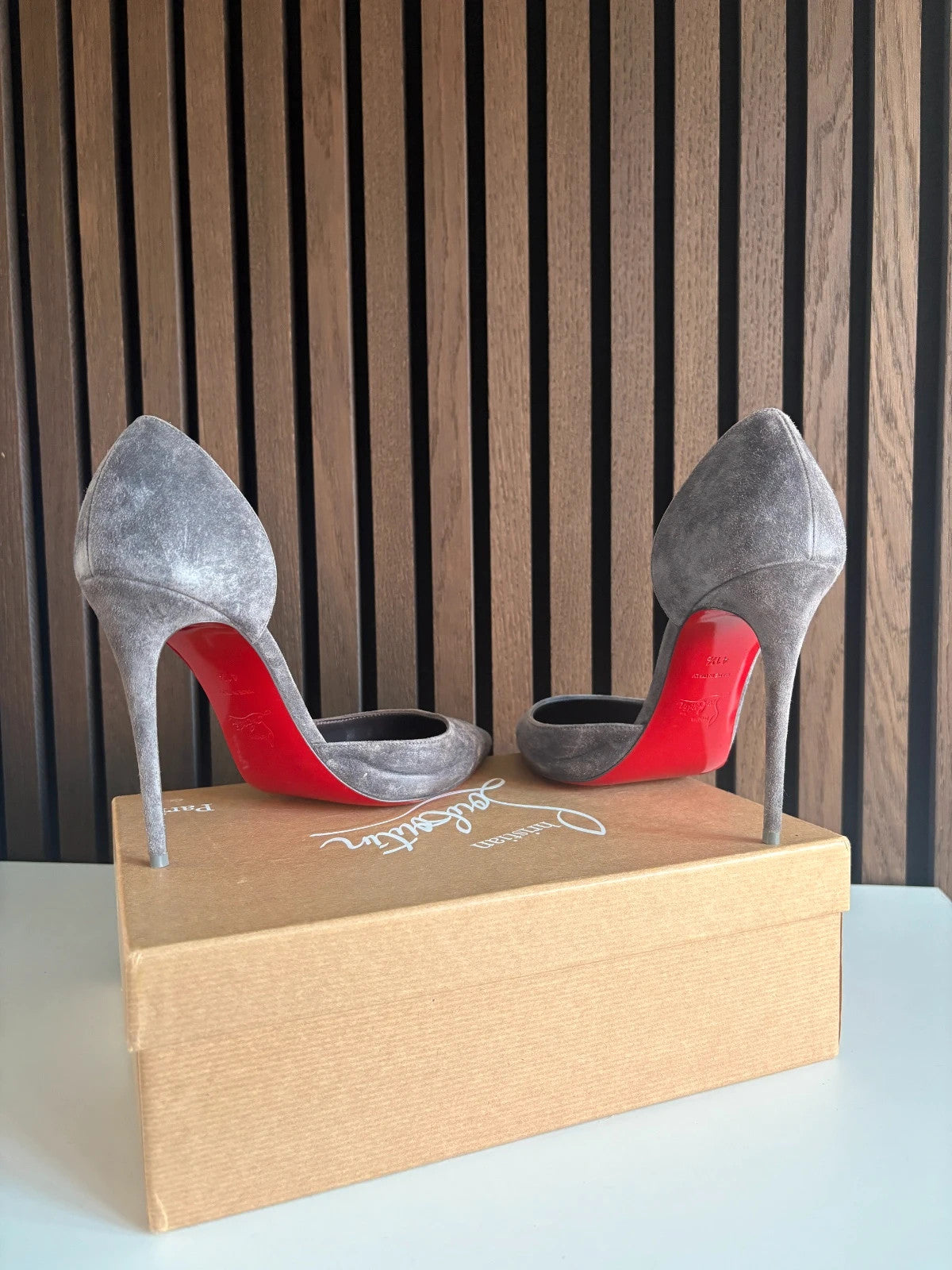 Christian Louboutin Iriza Grey (image 6) Christian Louboutin Iriza 100 Grey Suede D'orsay Heels - additional view 6