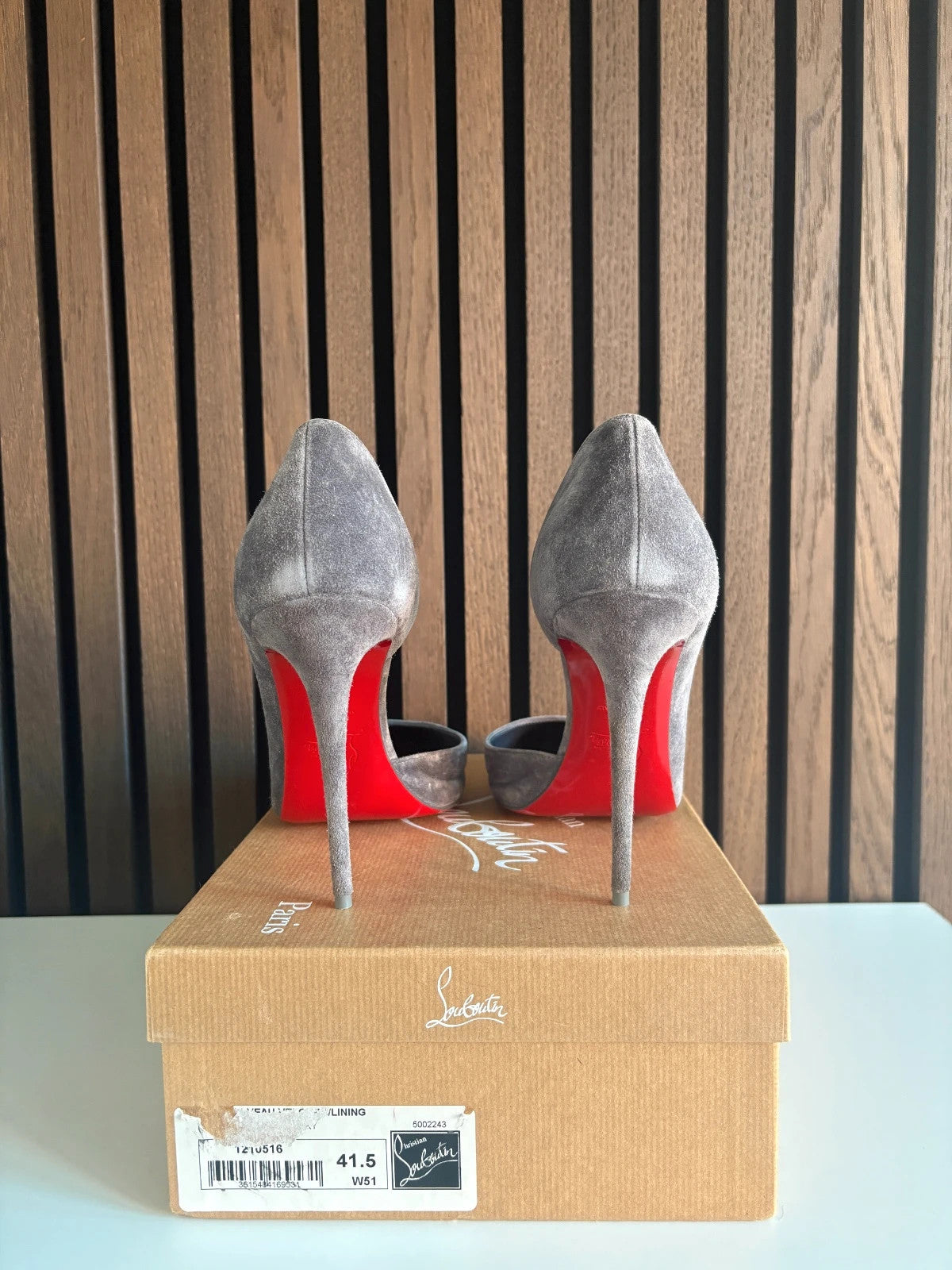 Christian Louboutin Iriza Grey (image 5) Christian Louboutin Iriza 100 Grey Suede D'orsay Heels - heel and construction