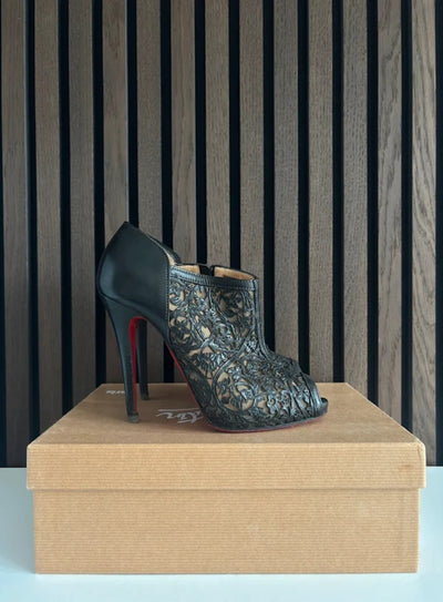 Christian Louboutin Pampas Peep-toe Black Ankle Boots