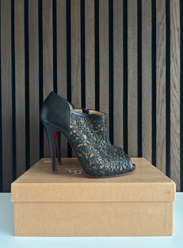 Christian Louboutin Pampas Peep-toe Black Ankle Boots