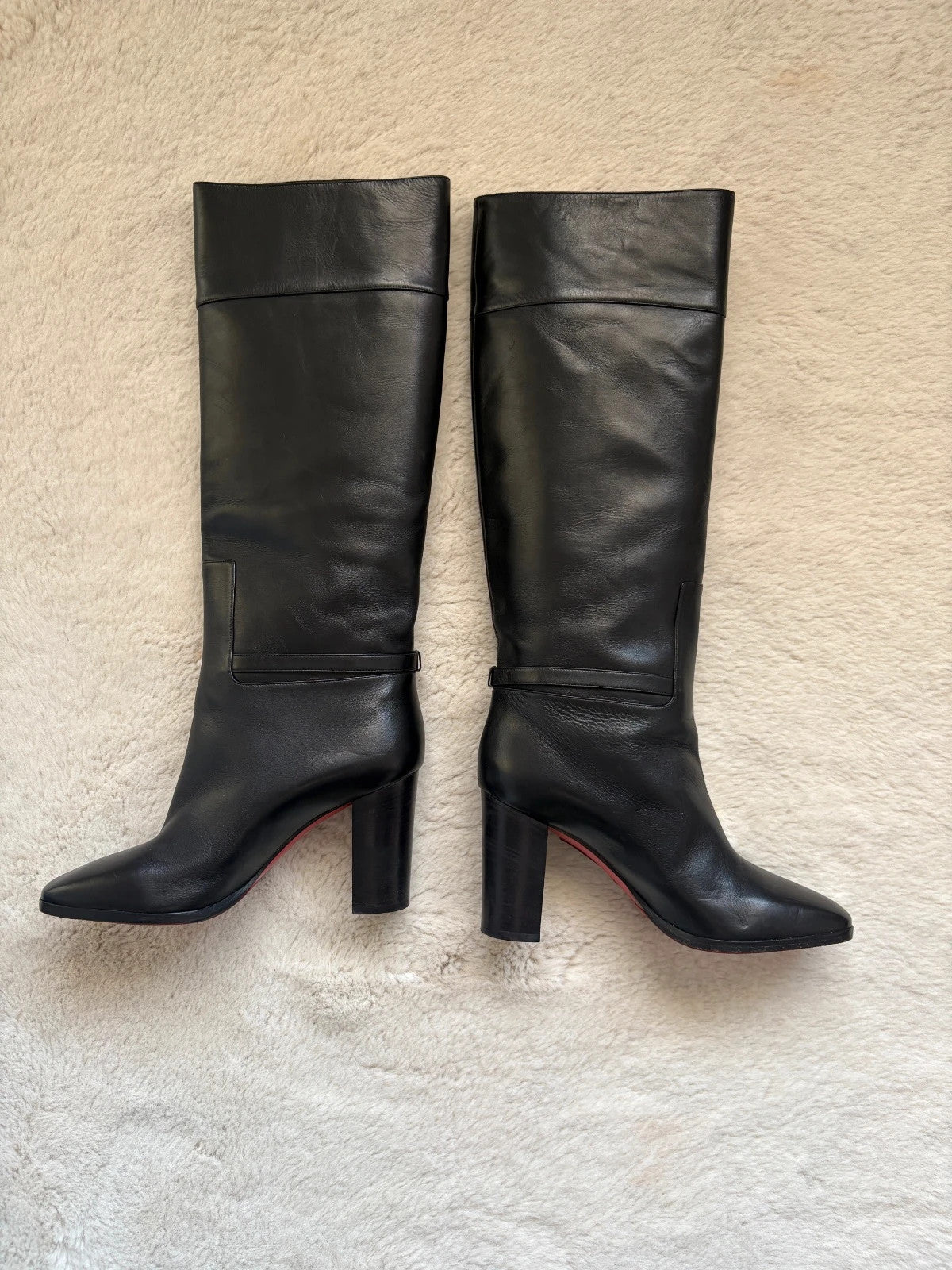 Christian Louboutin Mervillon Black (image 3) Christian Louboutin Mervillon 85 Black Leather Knee High Boots - detail view
