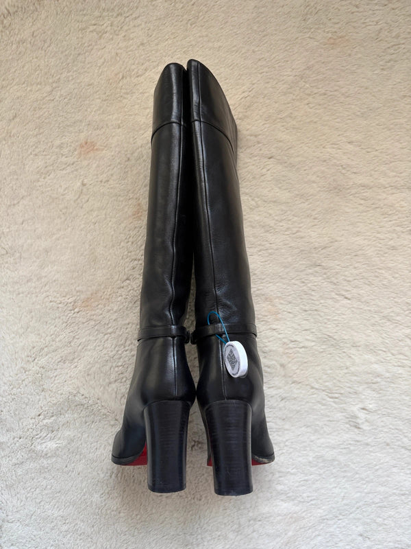 Christian Louboutin Mervillon 85 Black Leather Knee High Boots - Detail