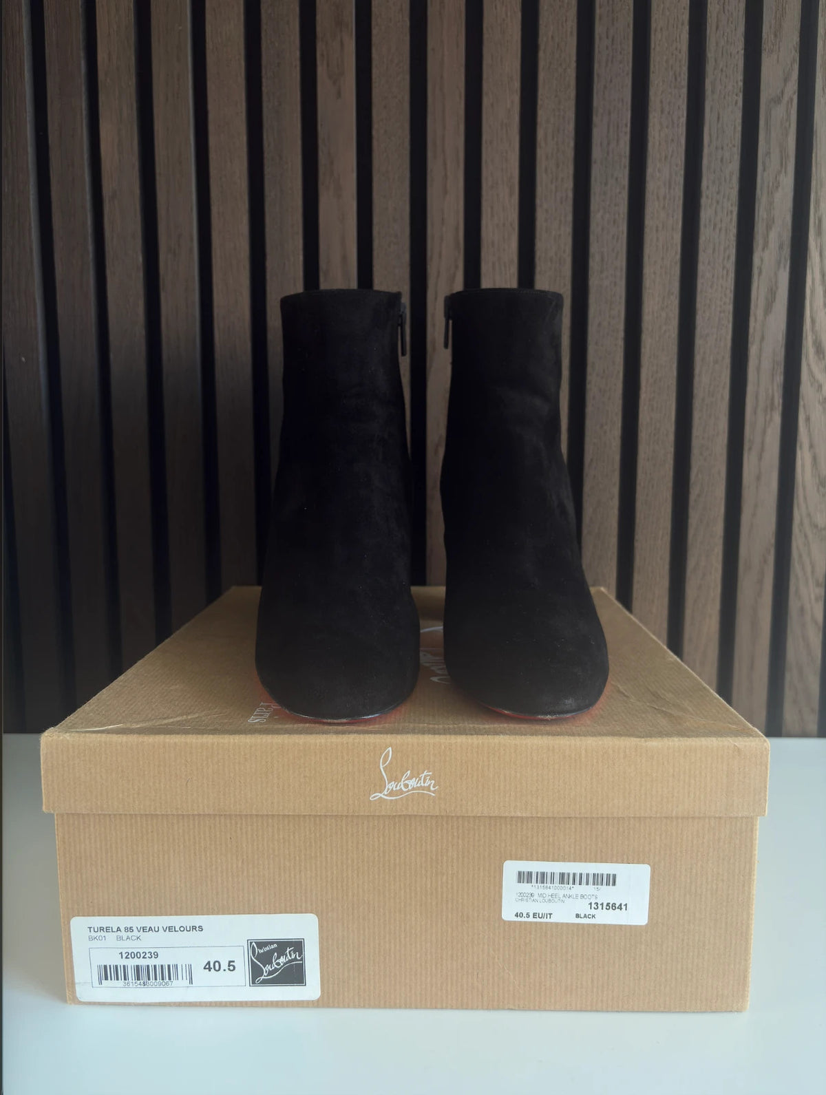 Christian Louboutin Turela Black (image 3) Christian Louboutin Turela 85 Black Veau Velour Ankle Boots - detail view