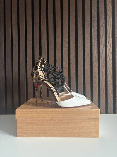 Christian Louboutin Confusa 100 White Patent Leather T-strap Heels