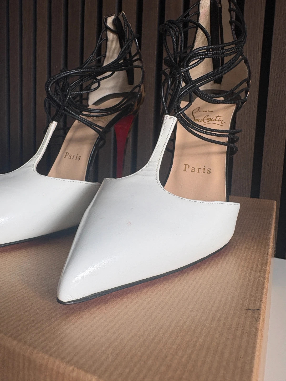 Christian Louboutin Confusa White (image 6) Christian Louboutin Confusa 100 White Patent Leather T-strap Heels - additional view 6