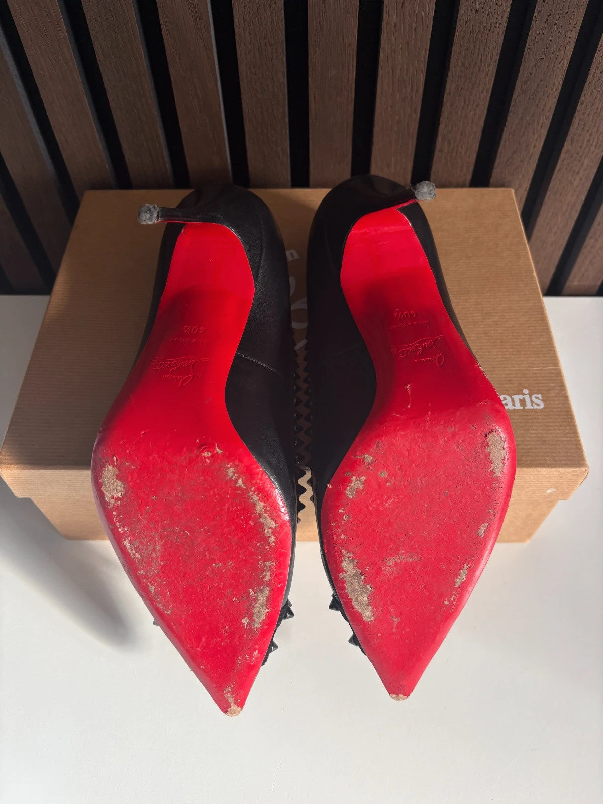 Christian Louboutin Malabar Hill Black (image 6) Christian Louboutin Malabar Hill 100 Black Leather Spiked Heels - additional view 6