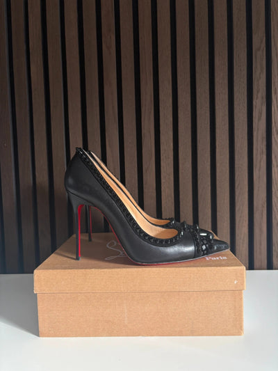 Christian Louboutin Malabar Hill 100 Black Leather Spiked Heels