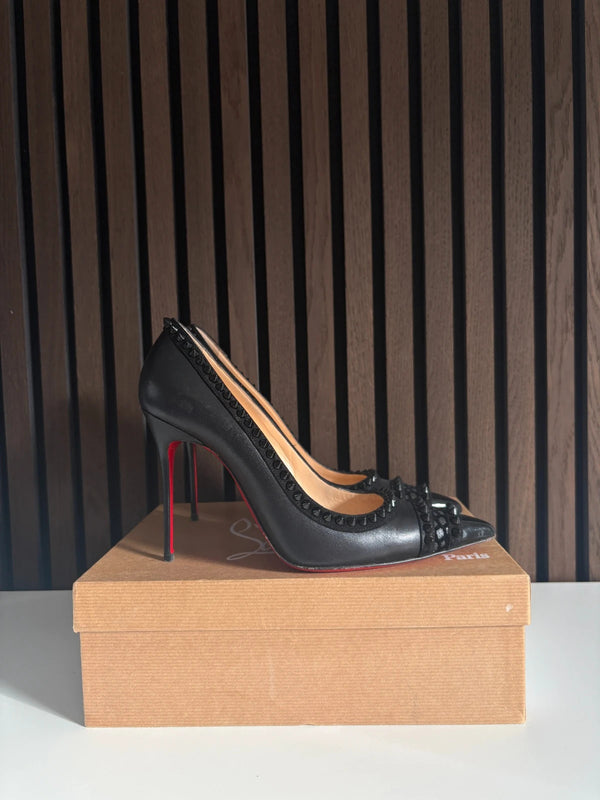 Christian Louboutin Malabar Hill 100 Black Leather Spiked Heels