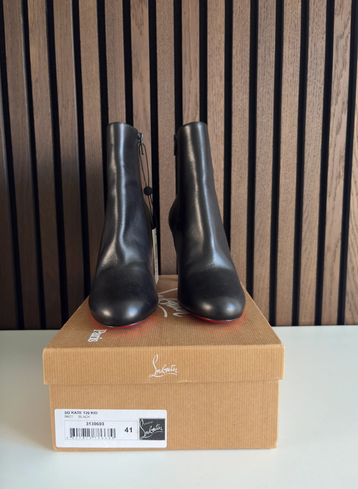 Christian Louboutin Pumppie Black (image 3) Christian Louboutin Pumppie 85 Leather Booty Ankle Boots - detail view