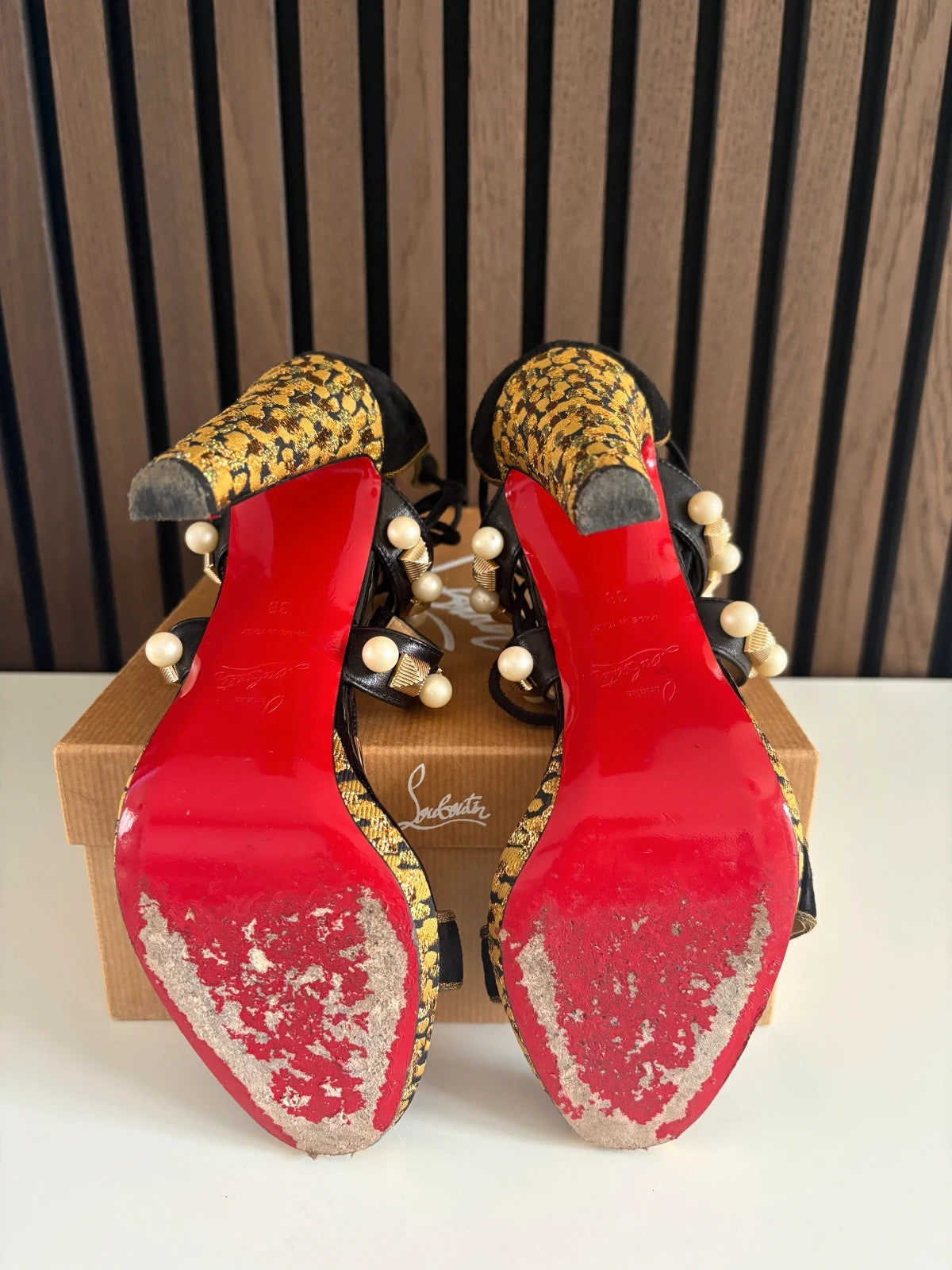 Christian Louboutin Tudor Ball Black (image 5) Christian Louboutin Tudor Ball 100 Pearl Heel Sandals - heel and construction
