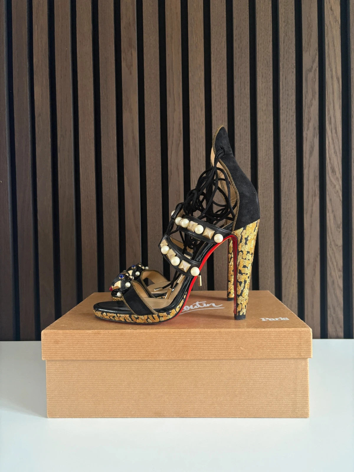 Christian Louboutin Tudor Ball Black Christian Louboutin Tudor Ball 100 Pearl Heel Sandals - main product view
